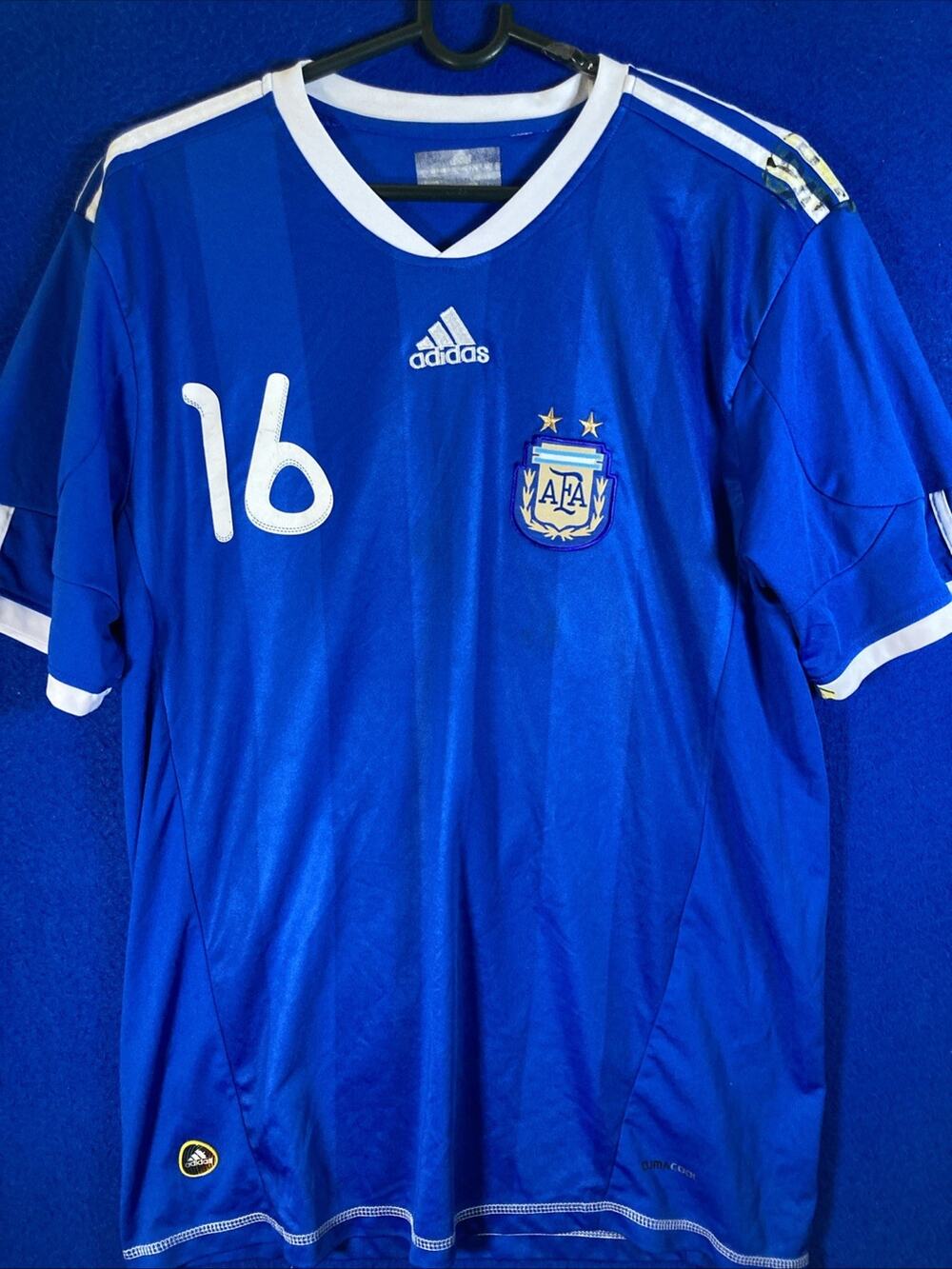 Adidas Argentina 2010 World Cup Away Soccer Jersey Kevin #16 Blue Men's Size M